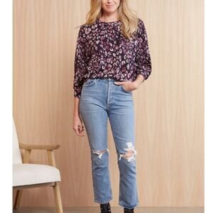Evereve Peyton Jensen Women Small Stella Leopard Pullover Purple Soft Knit